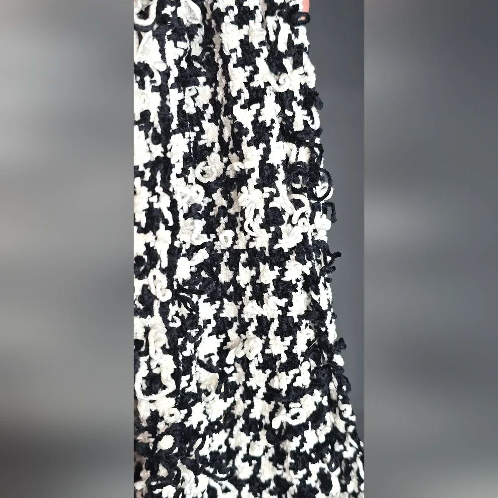 Charter Club Black White Houndstooth Fringe Scarf Wrap One Size Black and White